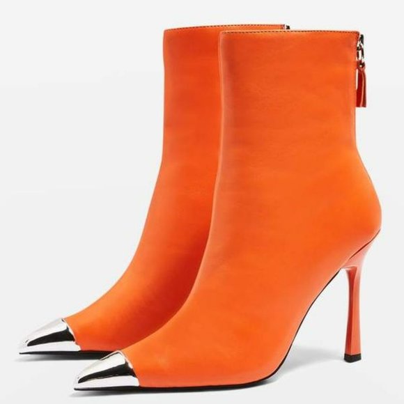 Topshop Shoes - Topshop leather orange ankle boot back zip silver toe EU size 36 US 5.5-6  NWT